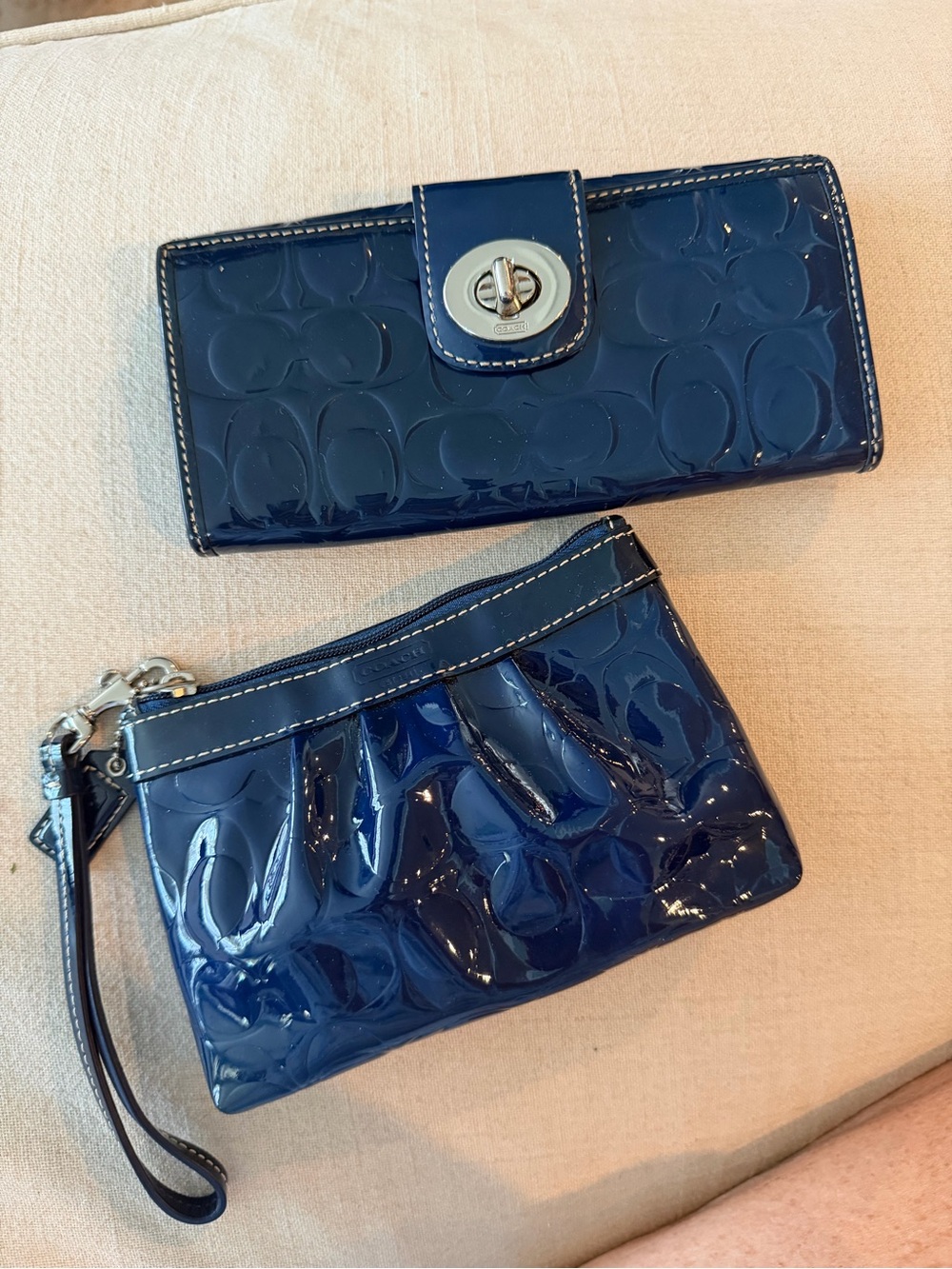 Coach Patent Leather Wallet & Wristlet Set in Navy